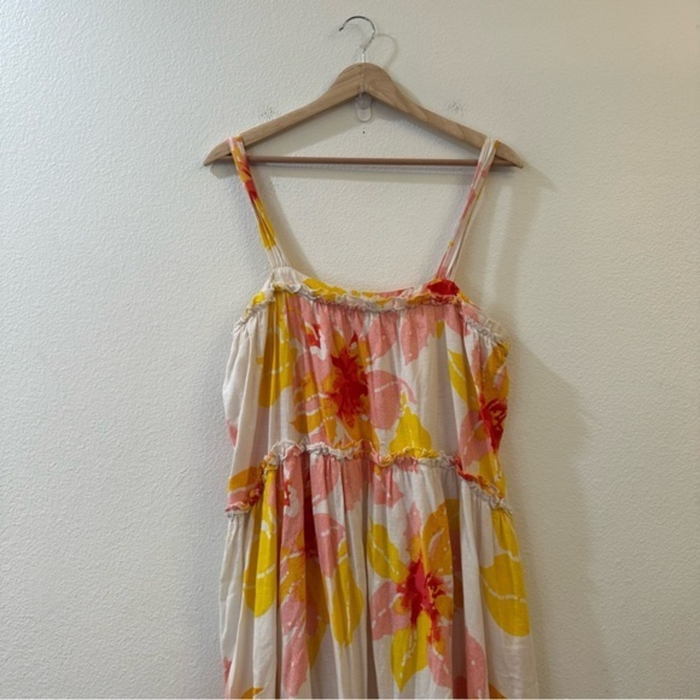 Free People Women's Moonshine Linen Blend Floral Midi Dress Neutral Boho Size M - Picture 4 of 10